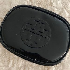 TORY BURCH black patent leather logo cosmetic case